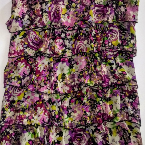 Suzi Chin/Maggy Purple Print Ruffle Flapper Dress - Picture 4 of 5